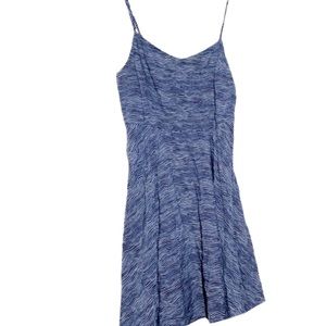 Blue/ White wavy print spaghetti strap fit and flare dress